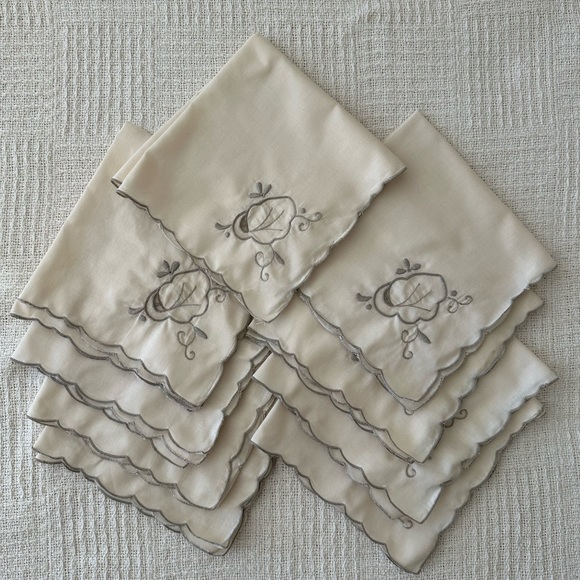 Vtg 9 of Handkerchiefs Muted White With Embroidery Openwork Borders, “15,5x16” - Picture 5 of 14